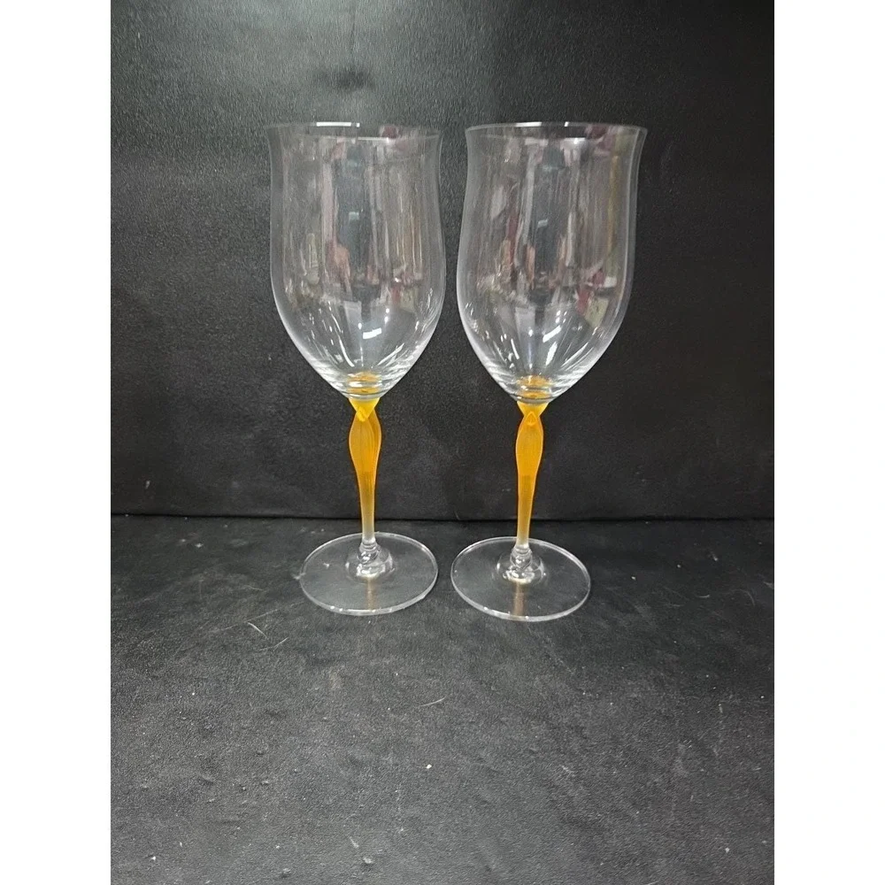 Mikasa Crystal Tuscan Wine Glasses, Yellow Stem Water‎ Glass, Set of 2, Art Deco